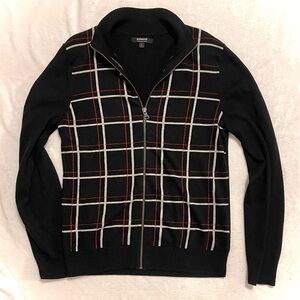 Express Black and Red Plaid Zip-Up Sweater